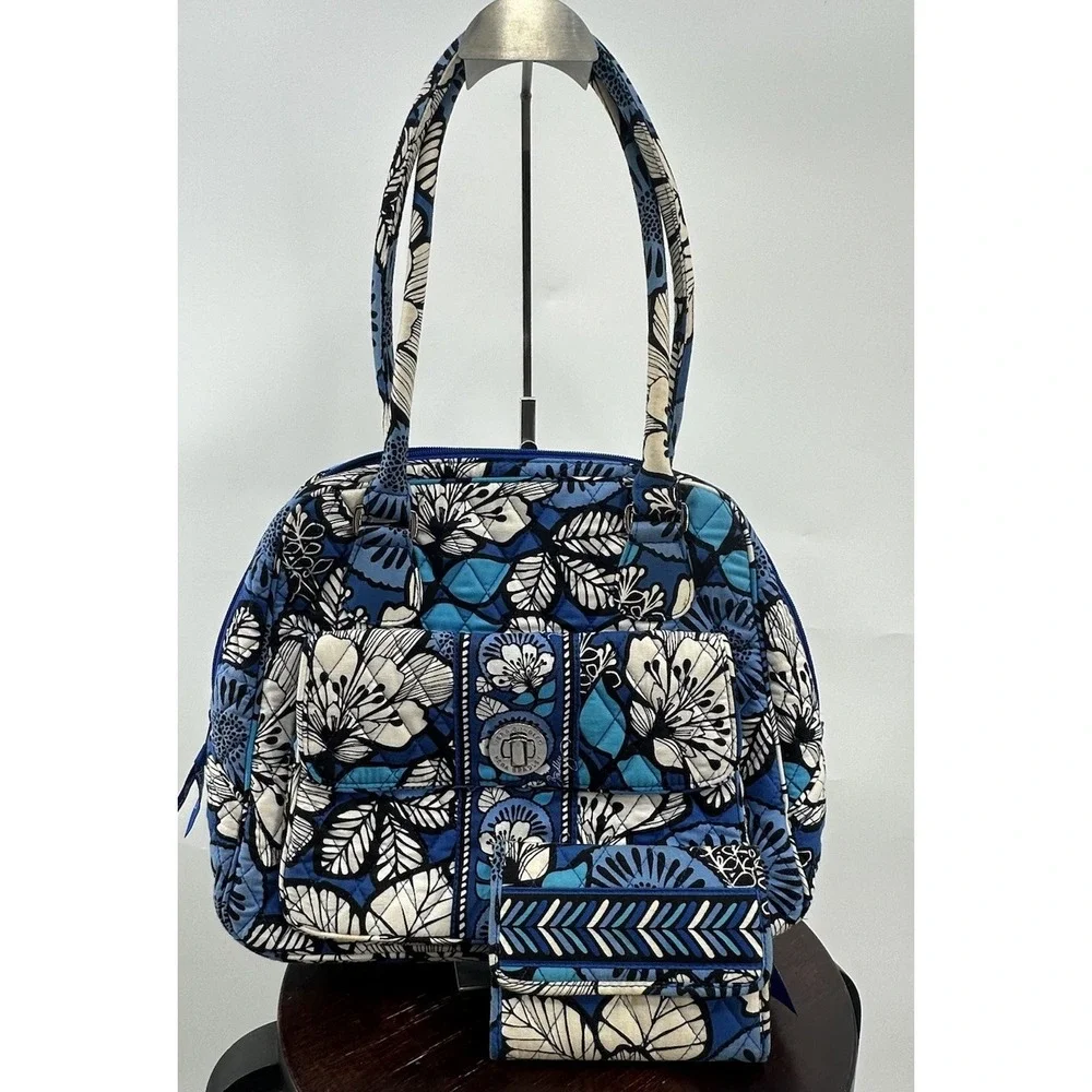 VERA BRADLEY Glenna Satchel Blue Bayou Quilted Shoulder Bag With Wallet Retired - Picture 1 of 13